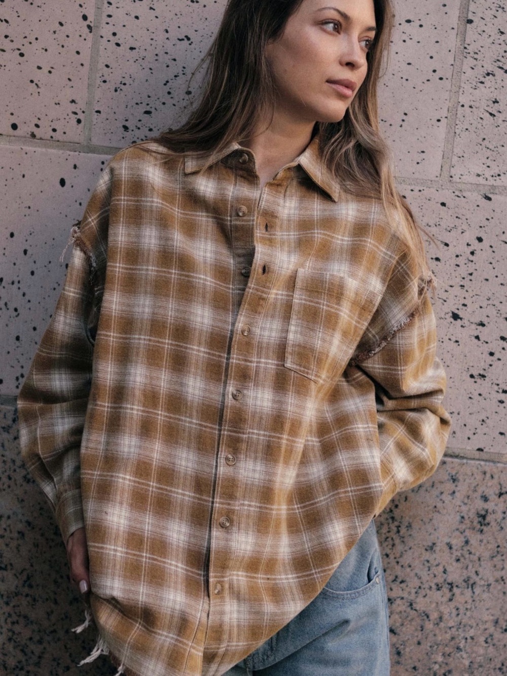 Promesa Women's Oversized flannel shirt.  100% cotton.  Size Small.  Brand new.